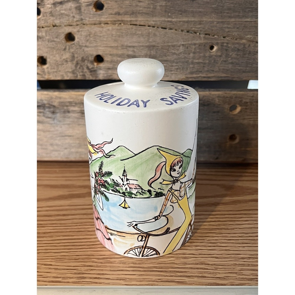 LEFTON 50's Hand Painted Coin Slot Bank Holiday Savings French‎ Paris Style Jar